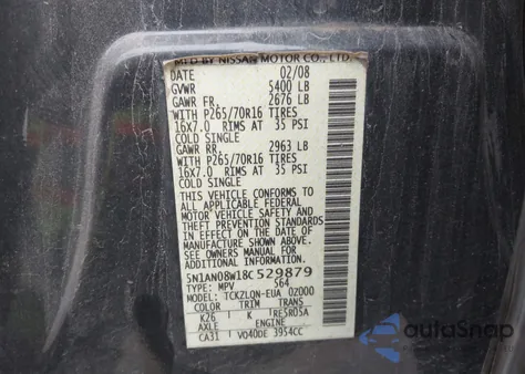 2008 Nissan Xterra X from USA, damaged, VIN 5N1AN08W18C529879